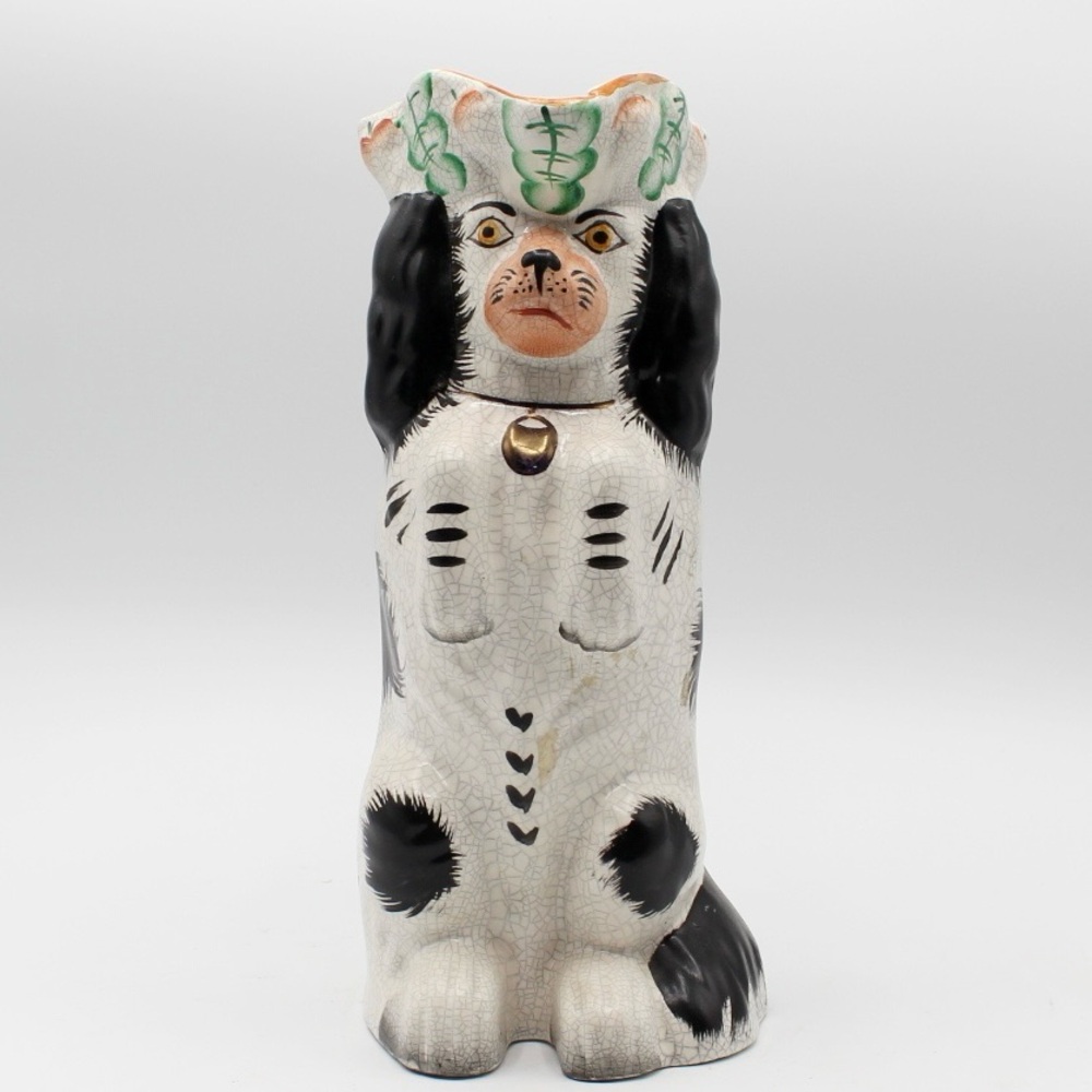 Antique Staffordshire Begging Dog Pitcher, Black & White Staffordshire Spaniel